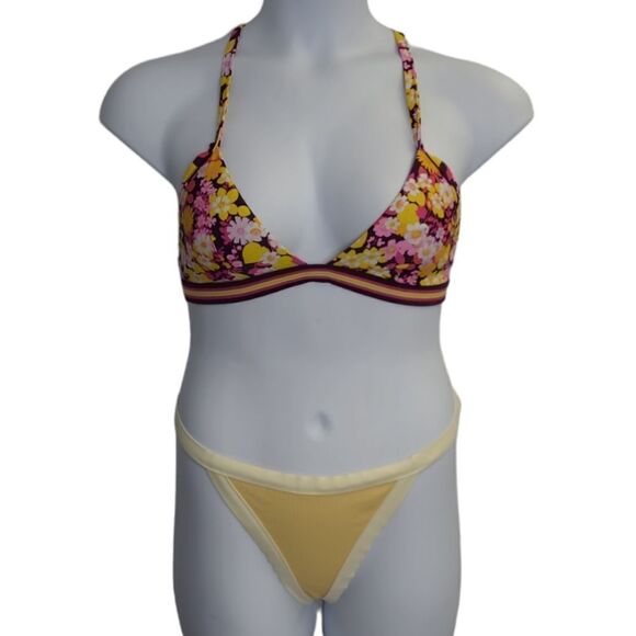 NEW AERIE floral triangle bikini top and ribbed high cut bottoms L - Picture 1 of 12
